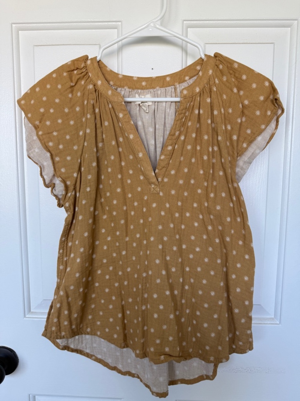 UpWest Mustard Daisy Print Cap-Sleeve Top